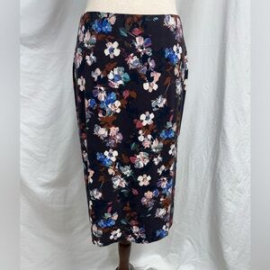 J.Jill Wearever Dark Floral Side Slit Midi Skirt